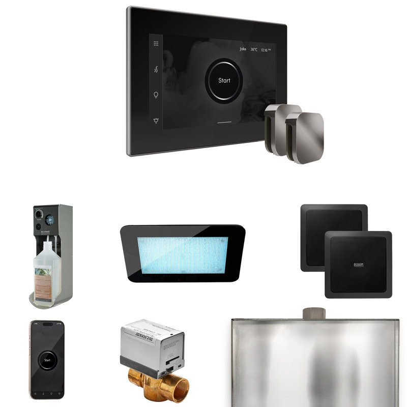 Ensemble de commande de douche à vapeur Xdream Max avec contrôle iSteamX et tête de vapeur , Noir