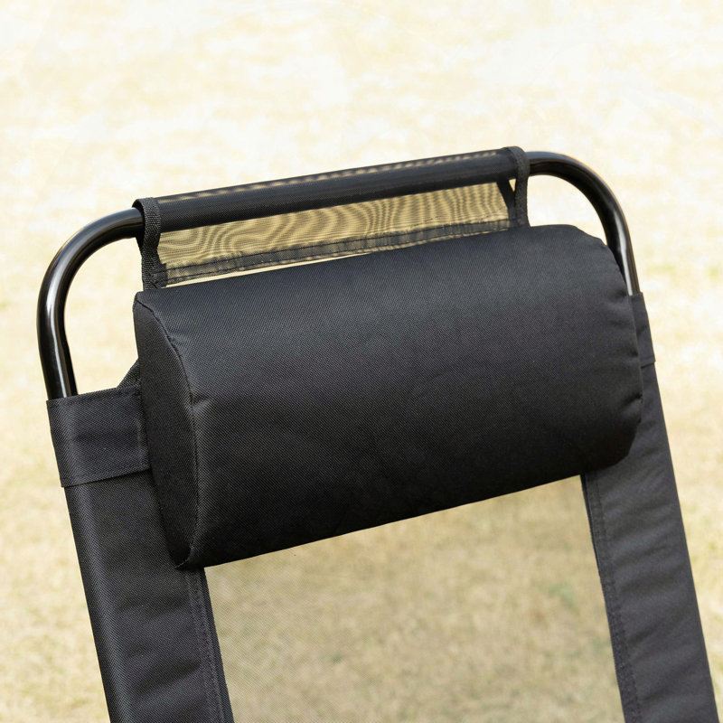 Set of 2 Folding Patio Chairs with Adjustable Sling Back and Removable Headrest, Black
