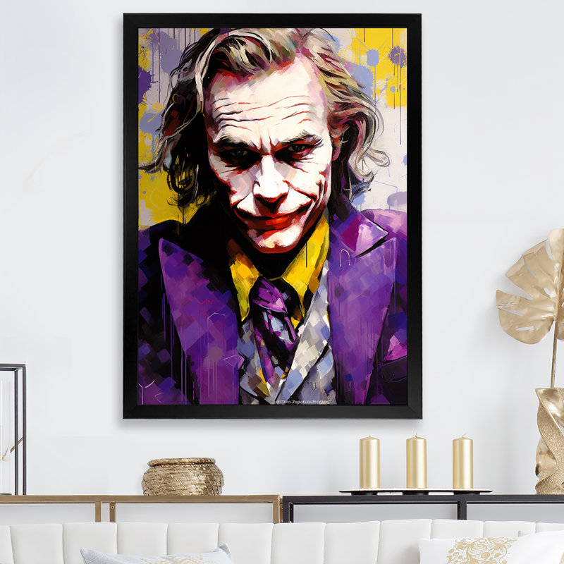 Lavande, Joker Popart Portrait - célébrité / art sur toile célèbre, H 20 po x l 12 po x P 1 po, Cadre photo noir
