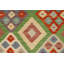 Tapis vert / rouge / beige à motif géométrique en laine tissé à plat 3 pi 4 po x 4 pi 10 po Pauletta