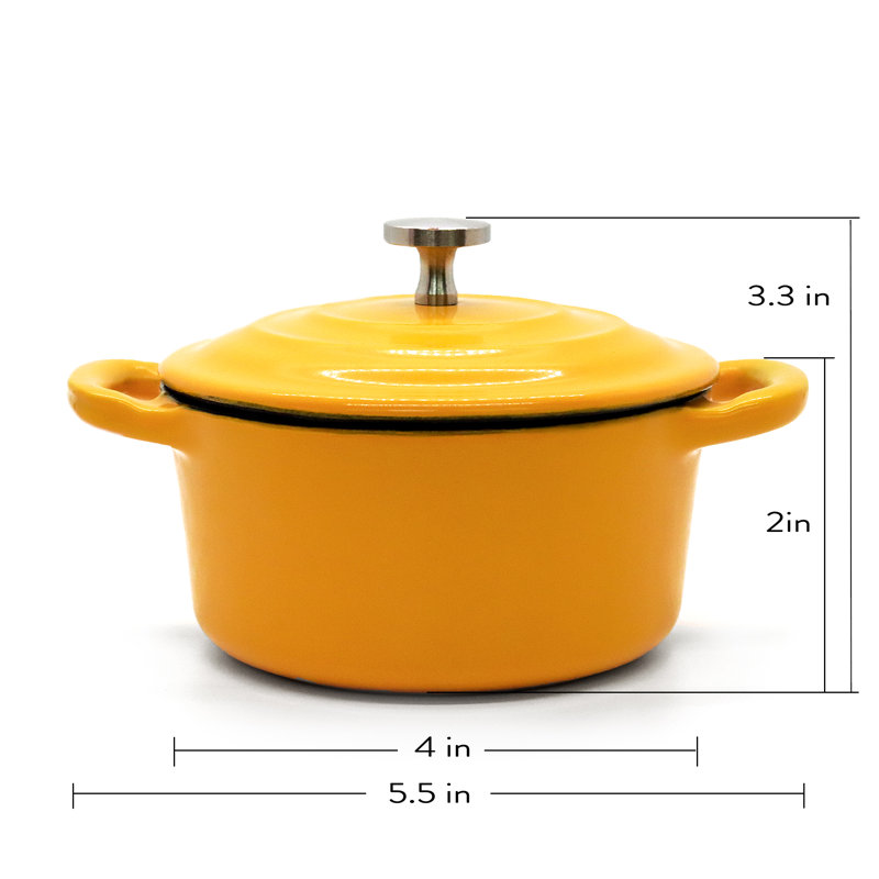 RJ LEGEND 0.25 Quarts Non-Stick Enameled Cast Iron Round Dutch Oven Set, Yellow/Green/White