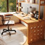 Bureau en bois massif en L Burlywood-924099470-924099456