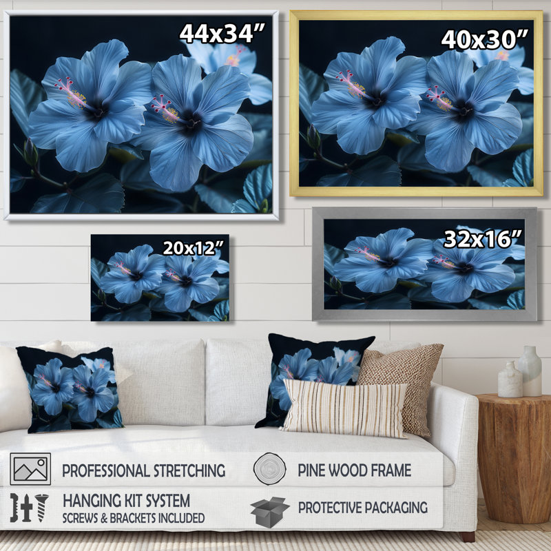 Décoration murale Goudy - Hibiscus, Toile avec cadre flottant or, H 16 po x l 32 po x P 1 po