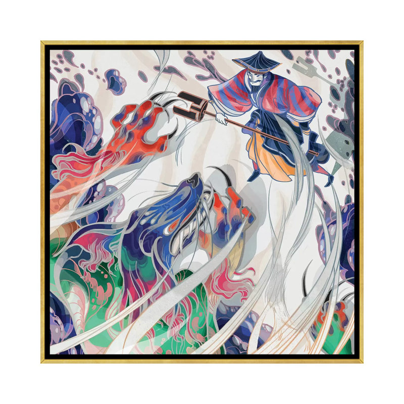 " Water Beast " by Sija Hong, No Mat, 18" H x 18" W x 1.5" D, Gold Framed Canvas