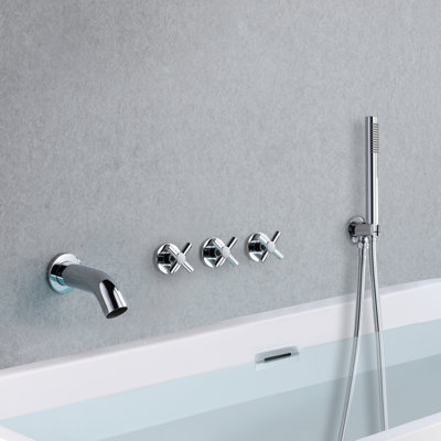Robinet de baignoire triple à poignée en croix, robinet de baignoire cascade avec douche à main