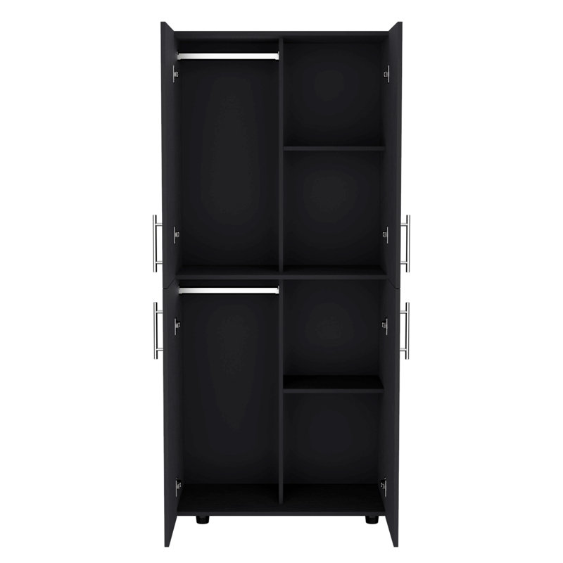 Armoire armoire H 70 po, portes doubles, 6 tablettes, 2 tiges de suspension, Noir