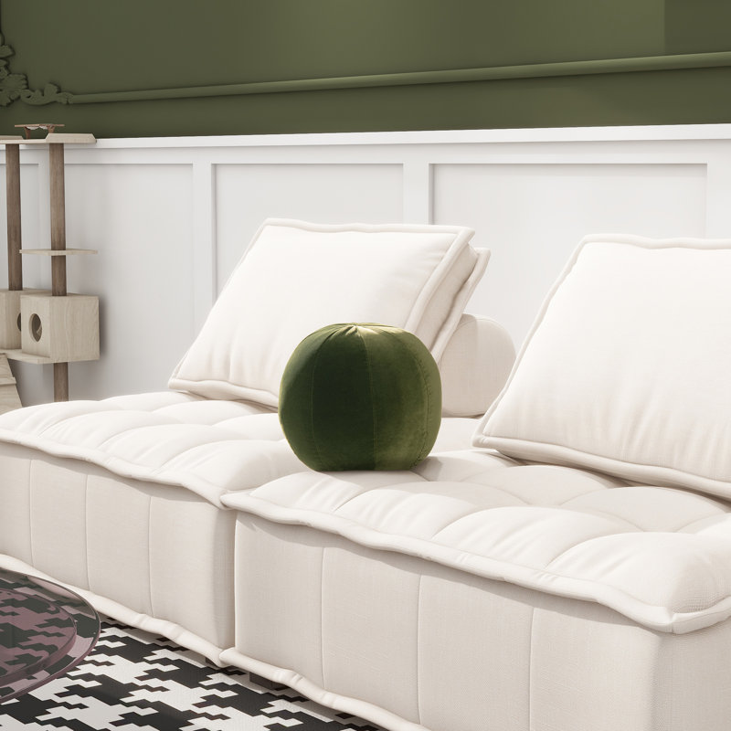 Luna 12" Round Sphere Accent Ball Throw Pillow, Ivory White Boucle, Green