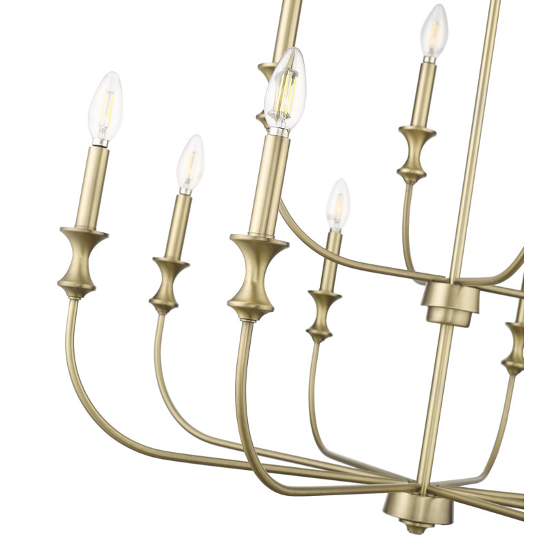 12 Light 33.9 In. Matte Black Chandelier, Laiton rétro