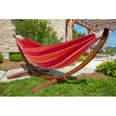 Vivere Holyoke Double Hammock with Solid Pine Arc Stand- Available in Sunbrella or Cotton