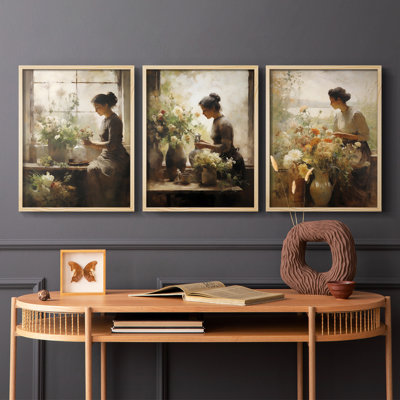 Feminine  Series  LXXXVI  -Set Of 3 Framed Giclee Prints -Ready to Hang