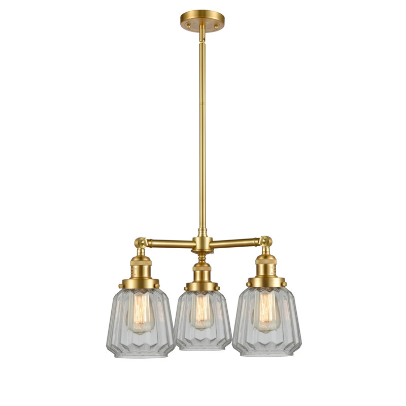 Lustre géométrique à 3 lumières Vinson, Transparent, Or satiné, Ampoule non incluse