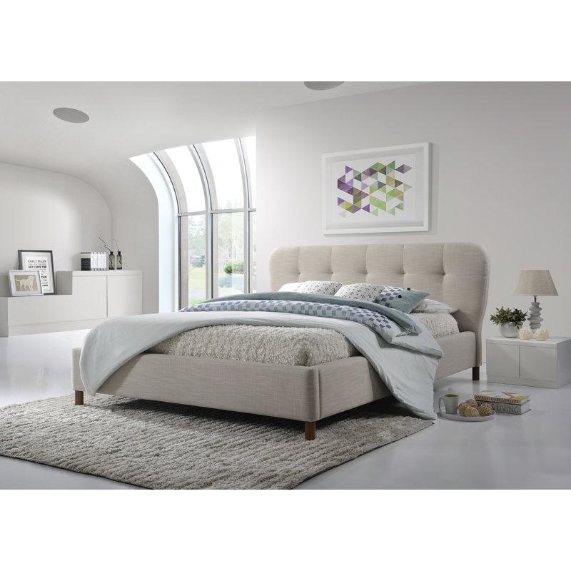 Upholstered Platform Bed, Beige, Full