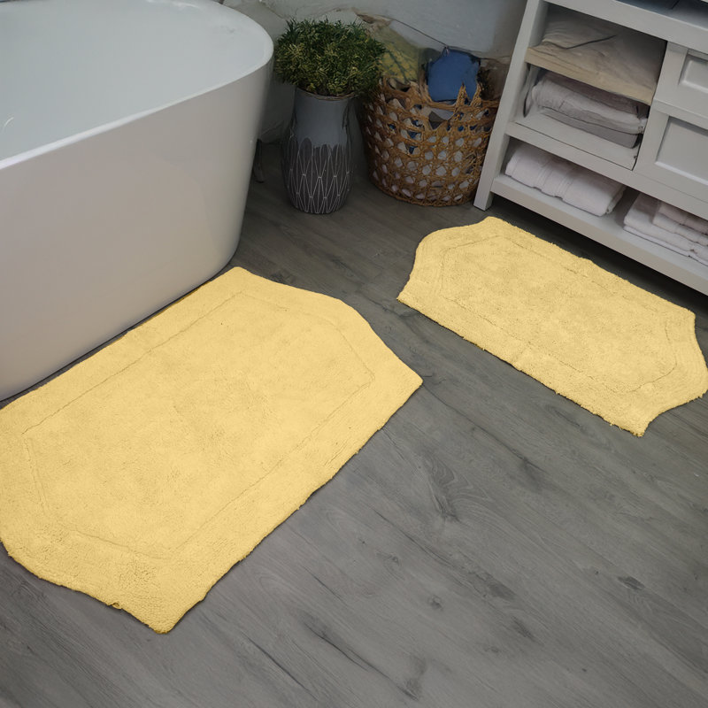 Morissette 100% Cotton Bath Rug, Non-slip, Absorbent, Machine Washable, Quick Dry 2 PCs set (21x34 / 24x40), Yellow