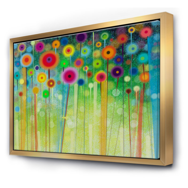 Aquarelle abstraite florale en vert et rouge - Reproduction d'art graphique sur toile, H 12 po x l 20 po x P 1 po