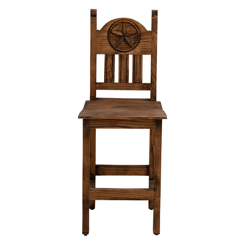 Tabouret de bar avec siège en bois et étoile sculptée, Noyer, Tabouret de comptoir (siège d’une hauteur de 24
