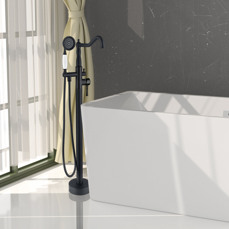 Matte Black Stainless Steel Freestanding Bathtub Faucet with Hand Shower