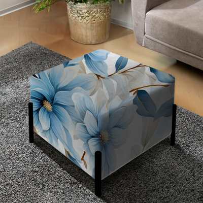 Blue Coastal Harmony Floral Motif VI - Repose-pieds carré floral