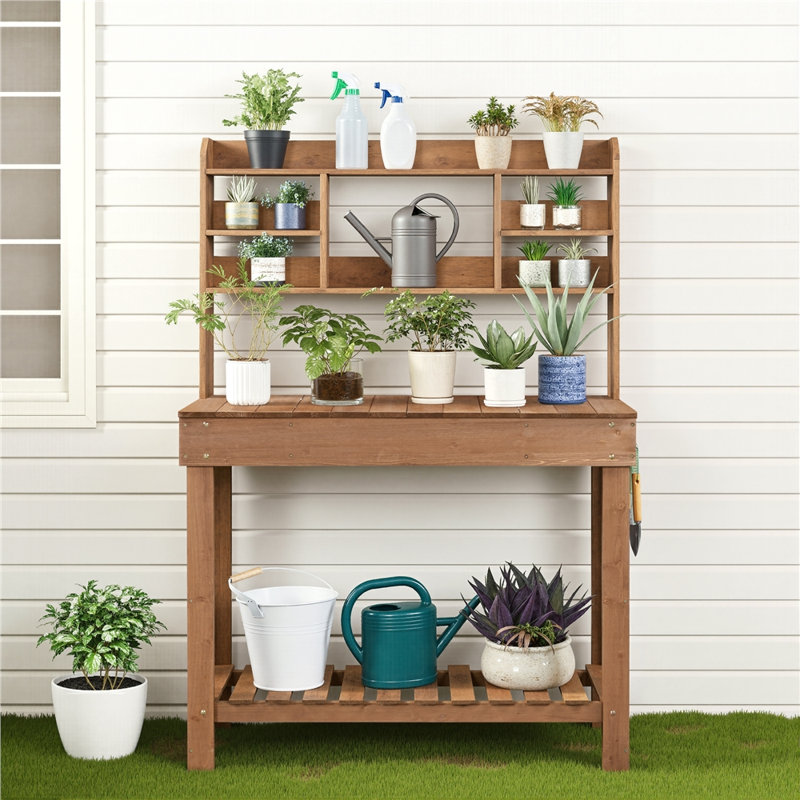 Arlmont & Co. Fir Potting Bench with Built-In Sink and Storage