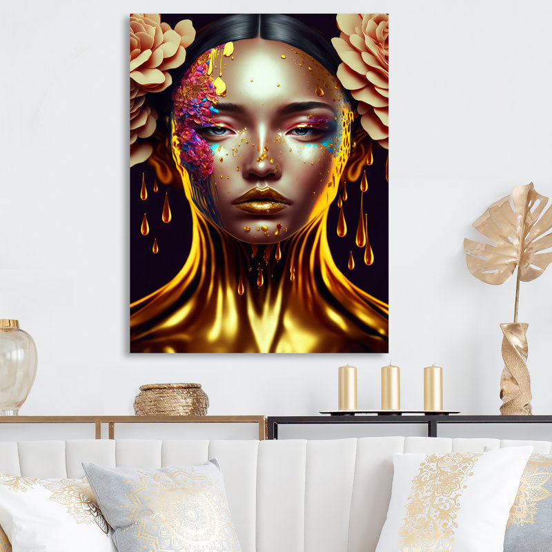 Décoration murale florale en métal dorée et noire Asian Asian II - Contemporary Glam, H 20 po x l 12 po x P 1 po