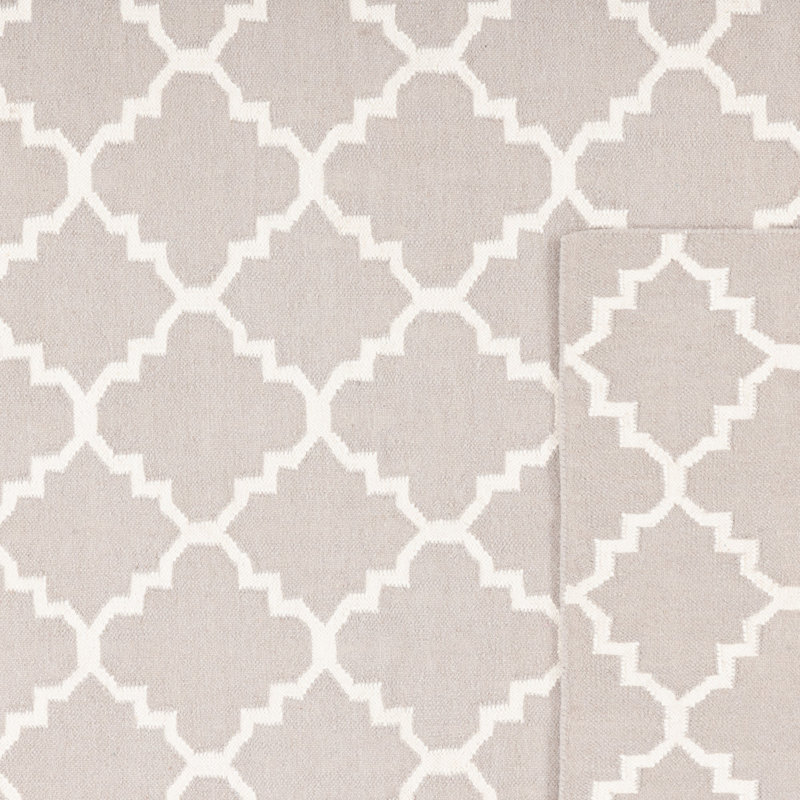 Rodgers Hand Woven Flat Weave Wool/Cotton Geometric Rug in Gray, Square 8'