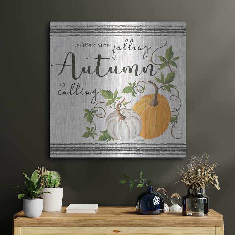 «Autumn Is Calling» par Cindy Jacobs, art luxueux en métal «Autumn Is Calling» par Cindy Jacobs, H 24 po x l 24 po