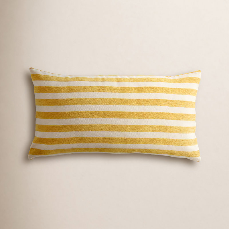 Striped Indoor/Outdoor Reversible Throw Pillow, Rectangular 12"H x 22"W, Goldenrod/Cream