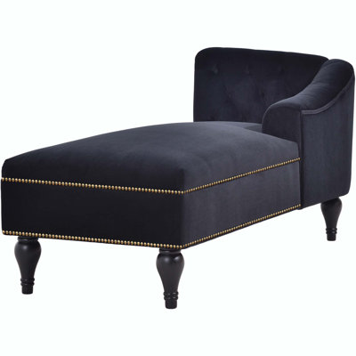 Méridienne 58 po en velours, méridienne capitonnée avec accoudoir à droite, garniture cloutée et pieds en bois massif pour le salon ou le bureau, canapé-lit