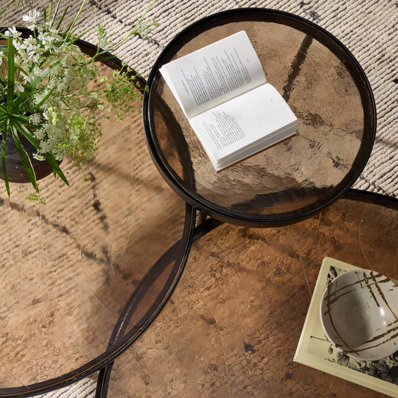 Yoko Nesting Set Of 3-Smoked Brown Cast Glass