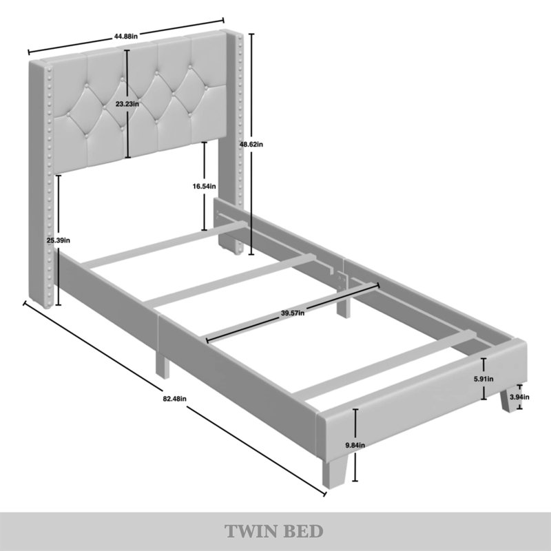 Ensemble de chambre à coucher simple 5 pièces avec lit à oreilles, commode et commode Castle Lin, Twin