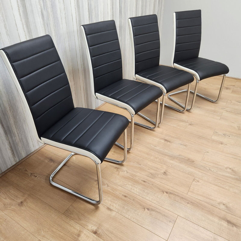 Dining Chairs High Back Faux Leather Padded Marco Kitchen, Black/White