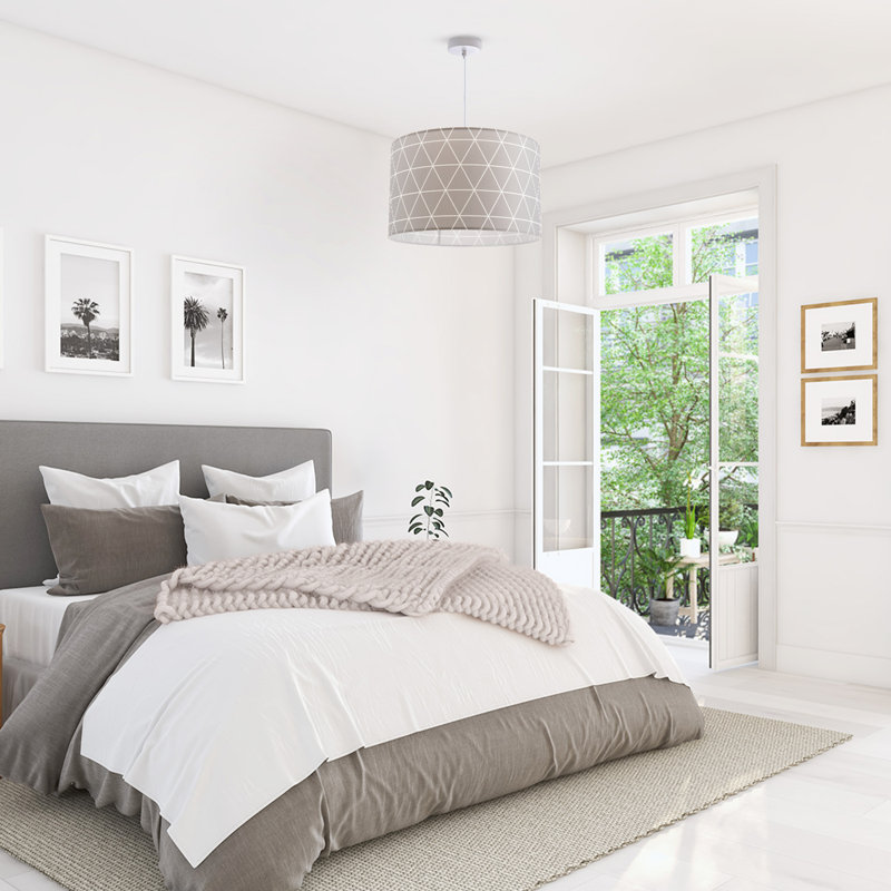 Drum pendant lamp 1-light Ishmeet, 27cm H x 45cm W x 45cm D, Grey/White