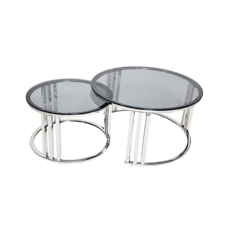 Luna Chrome Nesting Coffee Table Set, Silver