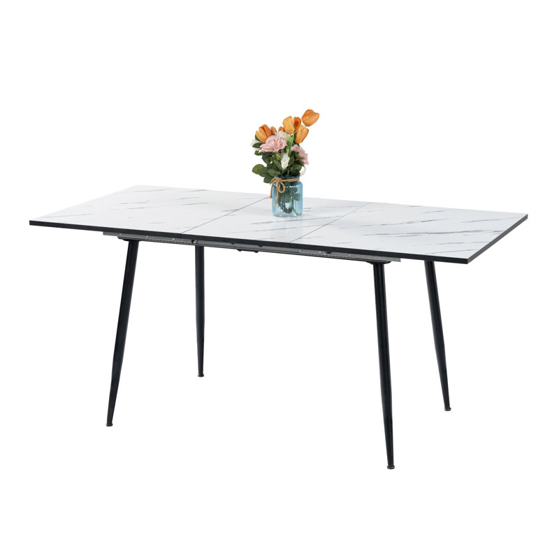 Extendable Metal Base Dining Table, White