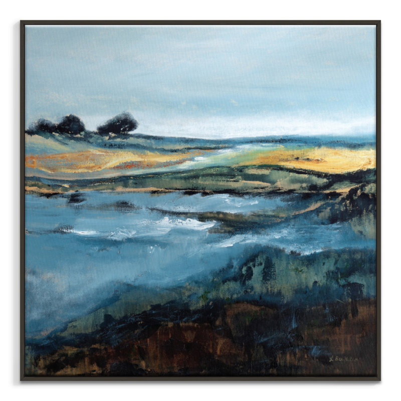 Break Waters by Lydia Ben-Natan - Painting on Canvas, 41cm H x 41cm W, Black