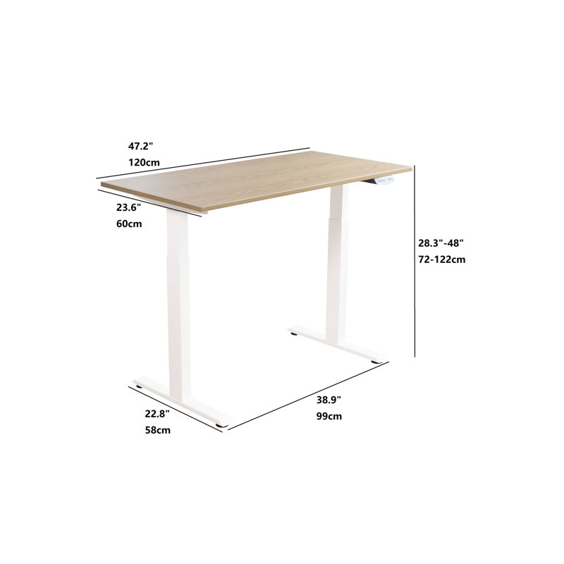Bureau électrique à hauteur ajustable électrique pour bureau avec double moteur allemand OKIN (cadre blanc + plateau blanc de 48 po x 24 po)