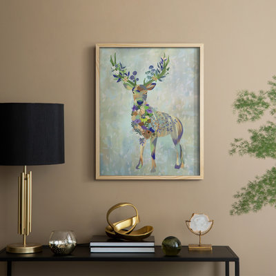 Fantastic Florals Deer, reproduction encadrée complète - bois massif