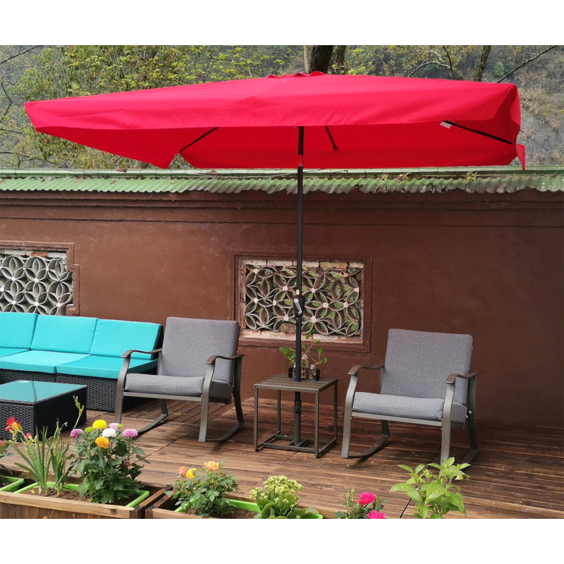 Parasol de marché rectangulaire de 10 pi x 6,5 pi avec manivelle et inclinaison à bouton-poussoir pour jardin de piscine