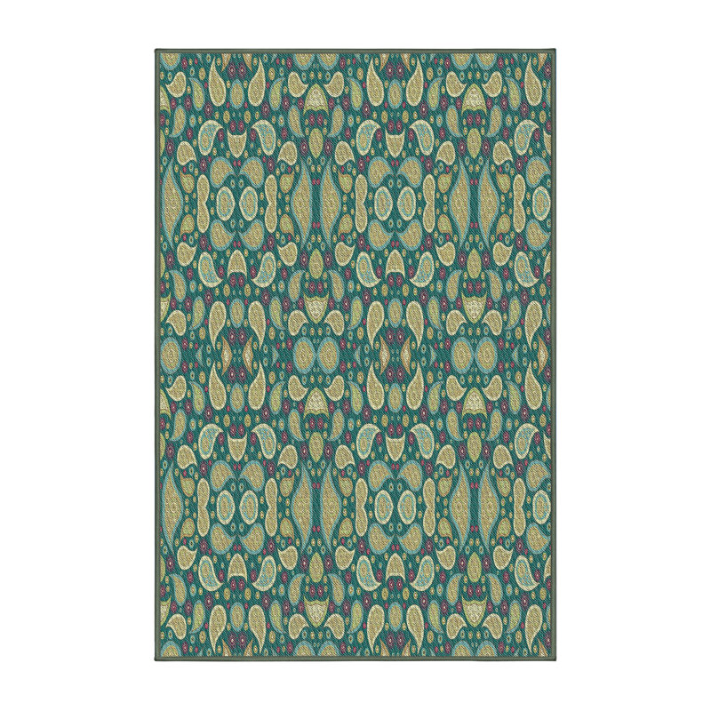 Tapis vert/beige tissé à la machine, Rectangle 5 pi x 8 pi