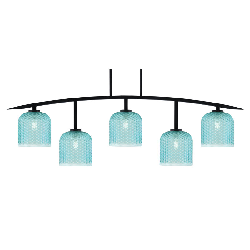 Barre d'éclairage 5 lumières avec verre texturé Kurve, H 15,5 po x l 51,25 po x P 7 po, Sarcelle, Noir mat