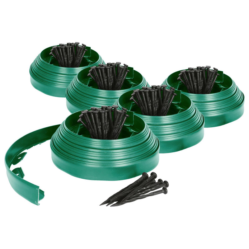 Harbour Housewares Flexible Lawn Edging 4cm Plastic with Pegs for Garden Pathway & Flower Bed Borders, Green