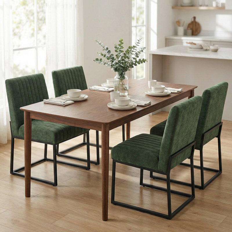 19.9'' H Striped Polyester Fabric Upholstered Side Chair (Set of 6), 6, Green Quilted Polyester