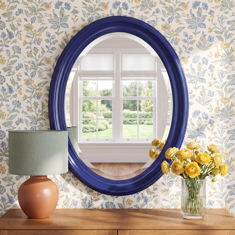 Borna Solid Wood Oval Mirror, Navy