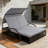 Outdoor Steel Frame Sun Lounger with Adjustable Backrest,Patio Double Sunbed with Hidden Side Table and Arched Armrests-1153081403