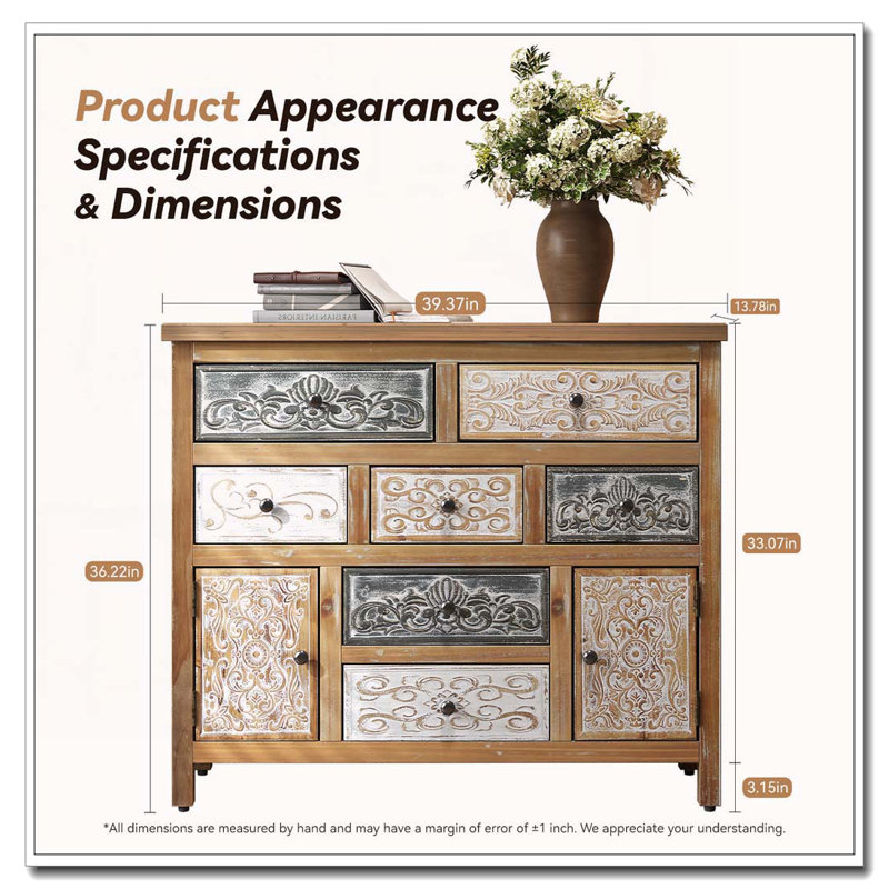 Commode d'appoint avec 7 tiroirs et 2 armoires
