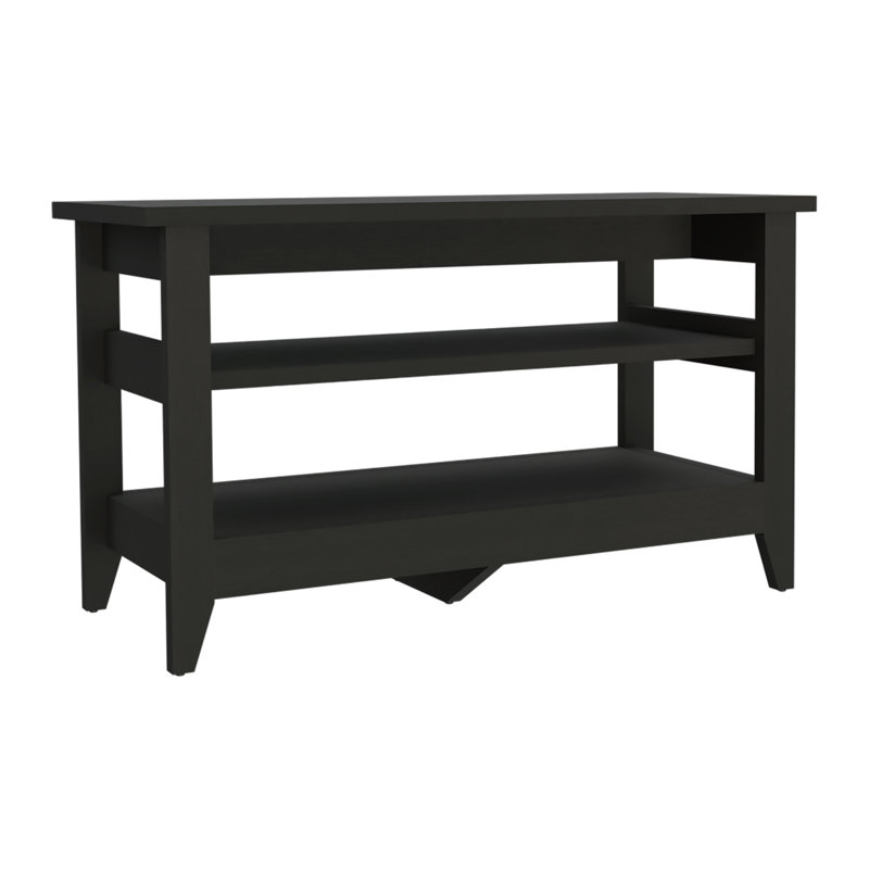 Misuri Black Manufactured Wood Storage Bench with 2 Shelves