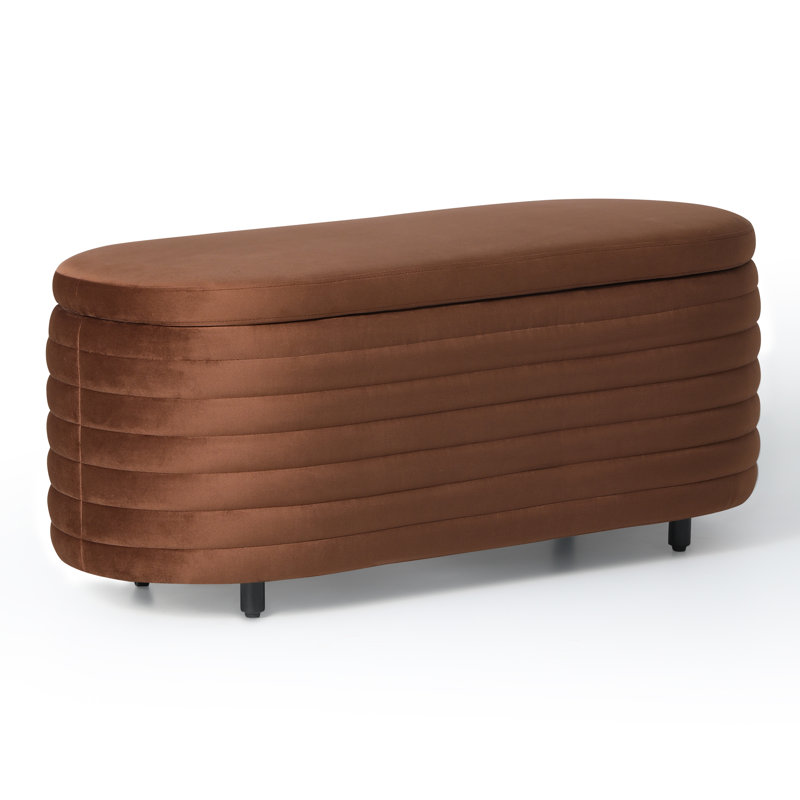Banc de rangement rembourré en polyester Farrah, Brun, H 18,1 po x l 42,5 po x P 17 po