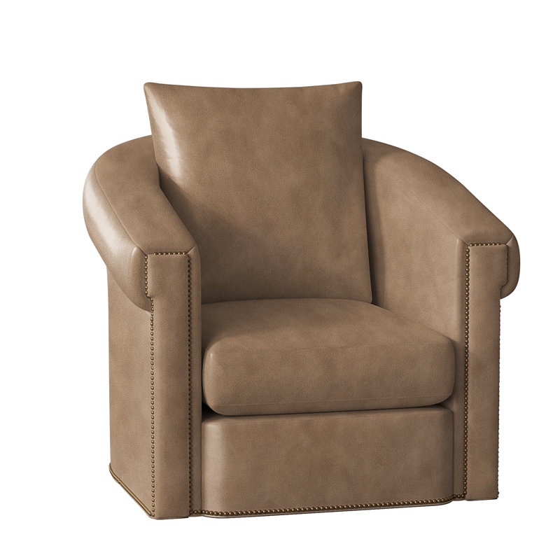 Andre Swivel Armchair, French Natural, Aline Fumo Genuine Leather