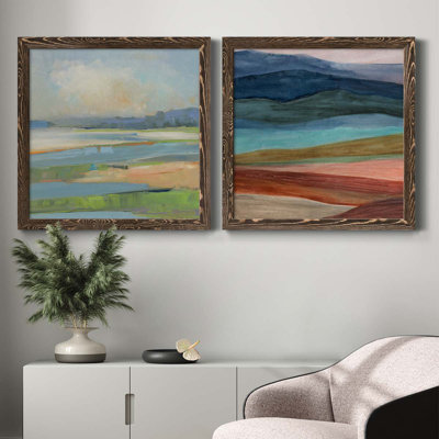 Pastel Coast - Ensemble de 2 peintures sur toiles encadrées