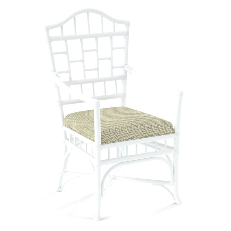 Chippendale Upholstered Arm Chair, Frost White, White Performance Fabric; 0851-94
