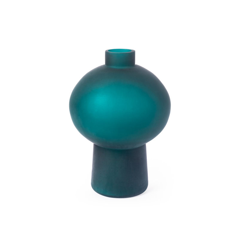 Sharri Handmade Glass Table Vase, Dark Persian Green, 12" H x 8" W x 8" D